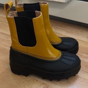 Proenza Schouler Yellow and Black Chelsea Rain Boots
